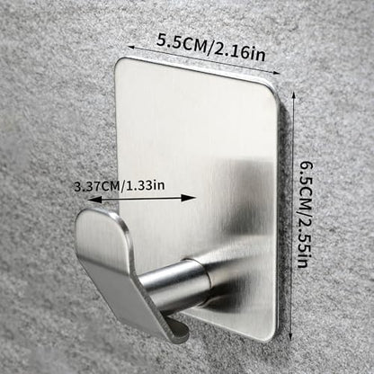 YIGII Towel Hooks no Damage Wall Surface, Adhesive Wall Hook for Kitchen and Bathroom, Stainless Steel Waterproof, 4 Pack Sticky Hooks, Silver