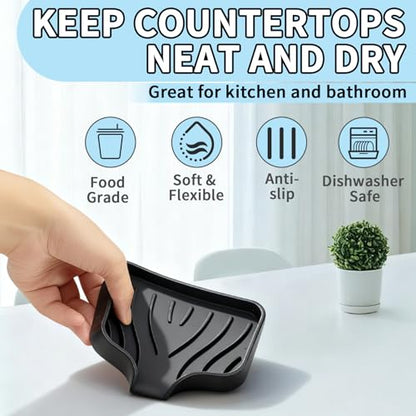 2 Pack Silicone Soap Dish with Drain, Self Draining Bar Soap Holder for Shower, Silicone Dish Soap Tray, Bathroom and Kitchen Sink Organizer, Black - color: Black