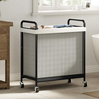 WOWLIVE Rolling Laundry Hamper 2 Section, 100L Laundry Basket with Wheels | Double Laundry Sorter with Metal Handle and Removable Bag, Large Clothes Hamper for Laundry Room, Bathroom and Dorm, Beige - size: 2-Section