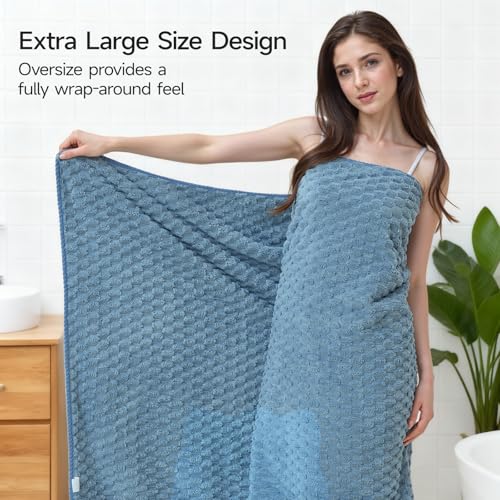 REDKISS Blue Microfiber Towels Set 6 Pack - 35x70 Inches Oversized Bath Sheets, Extra Large Bath Towels, Super Soft Quick Dry Lint Free Absorbent Waffle Microfiber Shower Towels - color: Blue 06, size: 6 Pack Large Towel Set