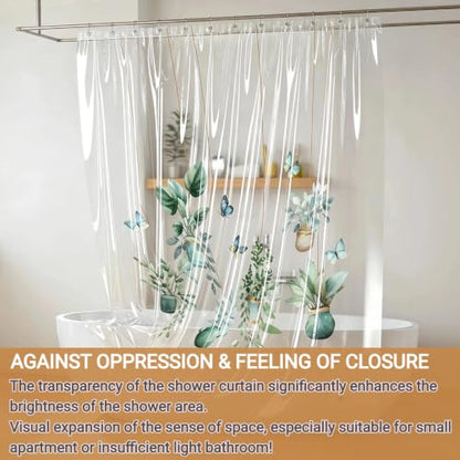 Clear Potted Plant Shower Curtain Liner, Green Plastic Transparent Pretty Shower Curtains for Bathroom, 72x72 Weighted Magnetic Shower Curtain Set with 12 Hooks - color: Clear Potted Plant, size: 72"W x 72"L (Pack of 1)