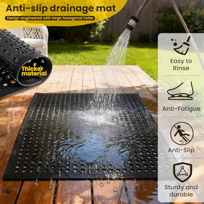 Rubber Door Mat with Holes, 36"x60" Rubber Floor Mat, Heavy Duty Floor Mats for Garage Floor Outdoor Restaurant Kitchen Bar (Black) (36"x60") - size: 60"L x 36"W x 0.4"Th