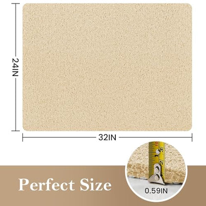 SoftDuo Shower Mat Bathtub Mat Non-Slip Soft Tub Mat | 32x24 inch,PVC Loofah Bath Mat with Drain for Tub and Bathroom,Quick Drying,Khaki - color: Khaki, size: 32" x 24" (Rectangular)
