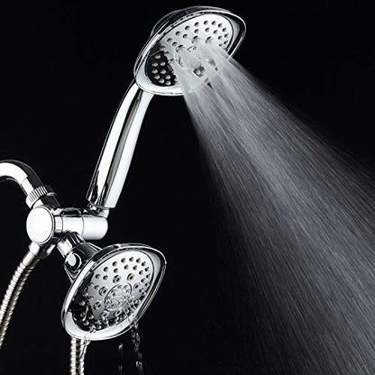 AquaDance Luxury Square 48-setting High-Pressure Dual Head/Handheld Shower Spa Combo. Extra-Long 72" Stainless Steel Hose, 3-way Flow Diverter, All-Chrome Finish. - color: Chrome