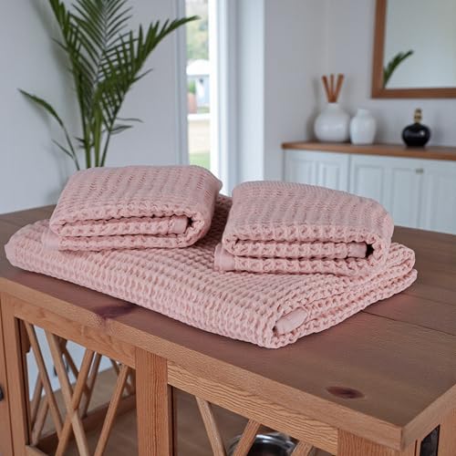 DEMMEX Organic Cotton Waffle Weave Turkish Bath Towel - Ultra Soft Lightweight Quick Dry, Oeko-Tex Certified, 100% Turkish Cotton (Powder Pink, Large (60x30)) - color: Powder Pink