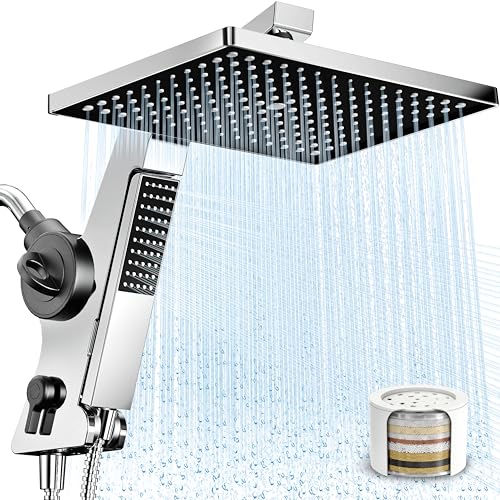 MakeFit Filtered Rain Shower Head with Handheld Combo High Pressure 12'' Rainfall Shower Heads & Hidden Detachable Wand Dual Showerhead Water Softener for Hard Water Easy Filter Replacement - color: Chrome