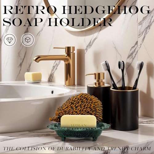 Cast Iron Hedgehog Metal Soap Dish, Cute and Durable Soap Holder, Self Draining Soap Dish with Drainage Holes Non-Slip Base for Bathroom - color: Hedgehog