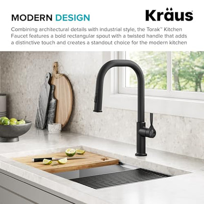 KRAUS Torak Pull Down Kitchen Faucet in Matte Black with 2 Function Sprayer, Pre-Attached Water Lines, and Mounting Hardware, KPF-2841MB - color: Matte Black, style: Pull-Down Square Arc Faucet