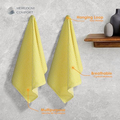 5 Pack Dual Waffle Weave Kitchen Towels, 16x26 Inch, 100% Cotton, Super Absorbent, Quick Dry, Reversible Dishcloth Set, Soft and Durable, Lemon Yellow - color: Lemon Yellow, size: 16 x 26 - Pack of 5