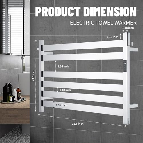K&KALONZO Towel Warmer for Bathroom, Wall-Mounted 6-Bar Heated Towel Rack with Built-in Timer, Waterproof Electric Towel Heater, Support Plug-in and Hardwired, Polished, EL18M