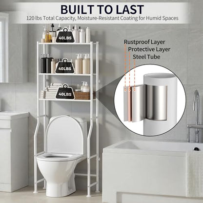 3-Tier Over The Toilet Storage, Freestanding Metal Bathroom Shelves, Space Saver Above The Over Toilet Storage Shelf for Bathroom (White) - color: White