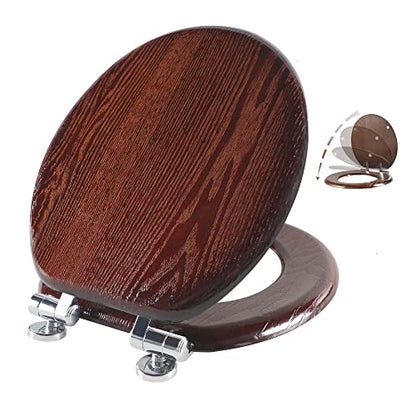 Angel Shield Toilet Seat Round Wood Slow Close(Dark Walnut) | Quick Release Metal Hinges, Adjustable Fit for Standard Round Toilets, Easy to Install&Clean - color: Dark Walnut, size: Round