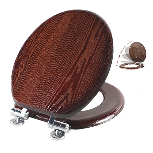 Angel Shield Toilet Seat Round Wood Slow Close(Dark Walnut) | Quick Release Metal Hinges, Adjustable Fit for Standard Round Toilets, Easy to Install&Clean - color: Dark Walnut, size: Round