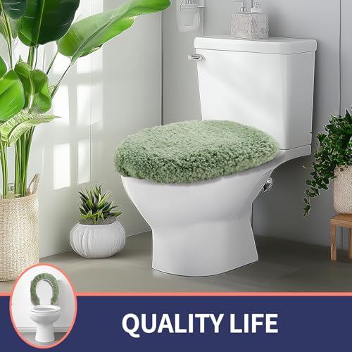 Soft Microfiber Toilet Lid Cover 17.5" x 15" Machine Washable | Solid Toilet Seat Cover Adjustable Rubber Backing Fits Most 16 -17.5" L x 14-16" W Round Oblong and Elongated Toilet Seat - color: Green