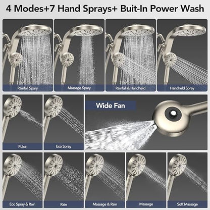 High Pressure Rain Showerhead Combo, Magnetic Shower Head Set with Detachable 8-Mode Handheld Shower Spray, Adjustable Angle Dual Showerhead with Built-in Magnetic Docking, Power Jets Brushed Nickel - color: Brushed Nickel
