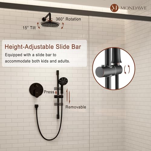 MONDAWE 8 Inch Wall Mounted Shower Faucet Set in Oil Rubbed Bronze, Rainfall Shower Head with 3-Setting Handheld Spray Shower Set Combo, High Pressure Shower System with Solid Brass Valve - color: Oil Rubbed Bronze, style: 8 IN - Without Tub Spout
