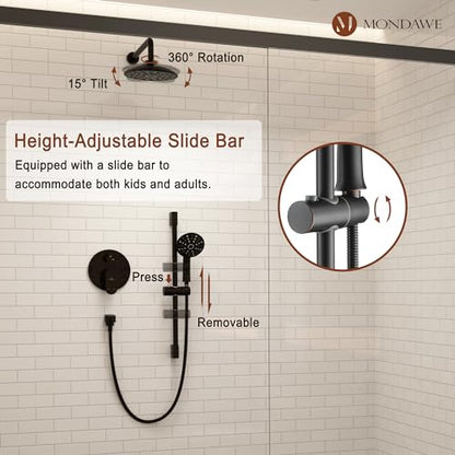 MONDAWE 8 Inch Wall Mounted Shower Faucet Set in Oil Rubbed Bronze, Rainfall Shower Head with 3-Setting Handheld Spray Shower Set Combo, High Pressure Shower System with Solid Brass Valve - color: Oil Rubbed Bronze, style: 8 IN - Without Tub Spout