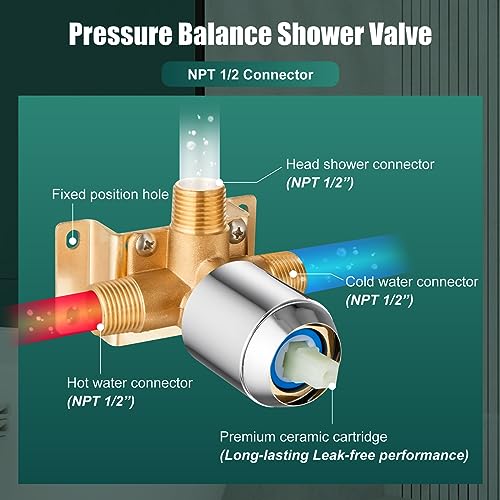 Heyalan 8-Inch Square Rain Shower Faucet Set with Valve, Polished Chrome | SUS304 stainless steel shower head, male NPT 1/2-inch valve, single-handle control, adjustable angle, 1.8 GPM - color: Chrome