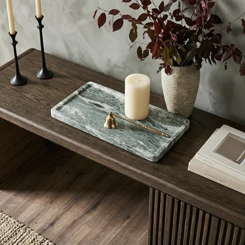 Green Marble Tray – 12" x 6.5" Decorative Vanity Tray for Bathroom, Countertop, Jewelry, Candles, Kitchen | Natural Stone Organizer for Makeup, Perfume, Skincare & Home Décor