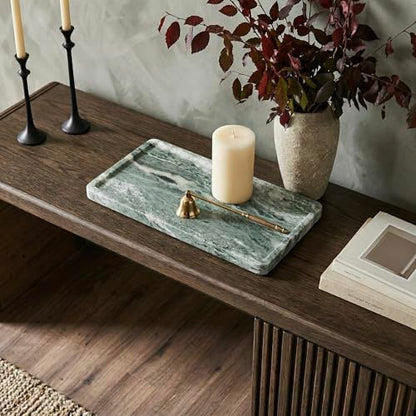 Green Marble Tray – 12" x 6.5" Decorative Vanity Tray for Bathroom, Countertop, Jewelry, Candles, Kitchen | Natural Stone Organizer for Makeup, Perfume, Skincare & Home Décor