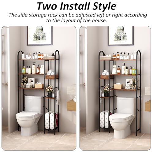 HOMEFORT Over The Toilet Storage with Side Rack, 6-Tier Over Toilet Storage Rack with Adjustable Shelf, Space Saver Bathroom Organizer for Laundry, Balcony, Kitchen,31.5"W x 9.4"D x 65"H,Rustic Brown