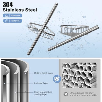 Corner Shower Caddy Tension Pole: Stainless Steel Rustproof 4-Tier Shower Organizer - 47-121 inch Adjustable Bathroom Shelves for Bathtub Shampoo Storage - Tension Rod Floor Standing Bath Rack - style: A Style-Silver