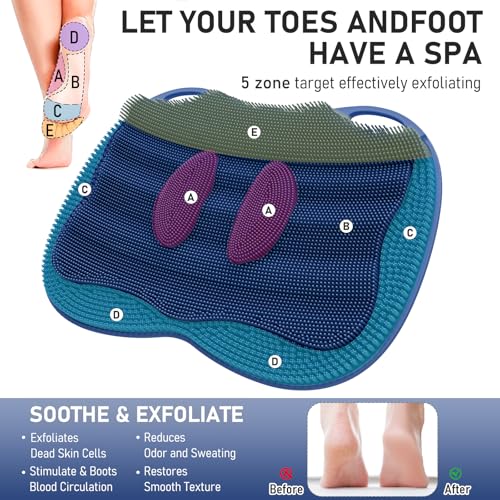 Shower Foot Scrubber Mat Large 2.0- Silicone Feet Toes Massage Exfoliate Cleaner Pad Long Brush Without Bending Non-Slip Suction Cups in Shower Floor Bathtub Foot Relax Spa 17.4 * 13" Navy Blue - color: 17.4*13.4" Navy Blue