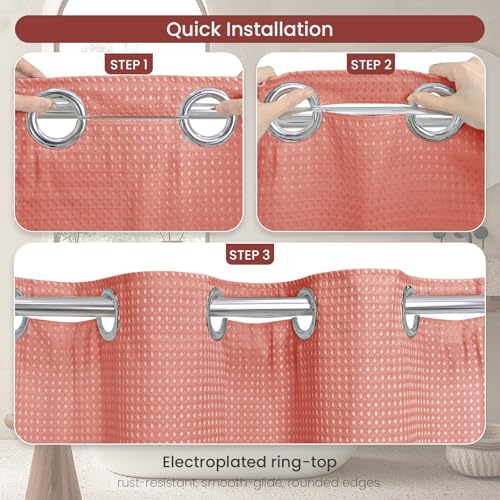 No Hook Shower Curtain Set with Snap-in Detachable Liner, 230 GSM Waffle Weave Fabric, Heavy Duty Water-Repellent, Terracotta, 72 x 74 Inch - color: Terracotta, size: 72"W x 74"L (Pack of 1)
