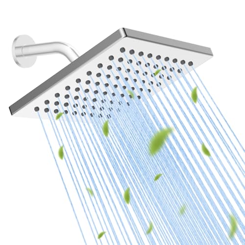 Hibbent cUPC Certified Thickness Metal 6'' Square Rain Shower Head, Chrome | High Pressure Shower Head, Bathroom Waterfall Shower Heads, High Flow Fixed Showerheads with Adjustable Brass Ball Joint - color: Chrome, style: Square 6''
