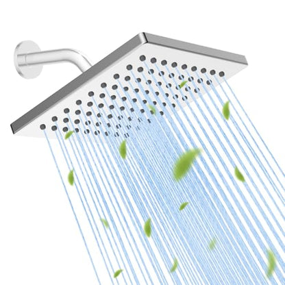 Hibbent cUPC Certified Thickness Metal 6'' Square Rain Shower Head, Chrome | High Pressure Shower Head, Bathroom Waterfall Shower Heads, High Flow Fixed Showerheads with Adjustable Brass Ball Joint - color: Chrome, style: Square 6''