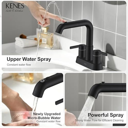 Matte Black Pull Out Centerset Bathroom Faucet 2 Handle 3 Hole 4 Inch | Pull Down Bathroom Faucet with Pop Up Drain & Supply Lines, Lead-Free cUPC & NSF Certified, 4 Inch Faucet for Vanity RV Sink - color: Matte Black