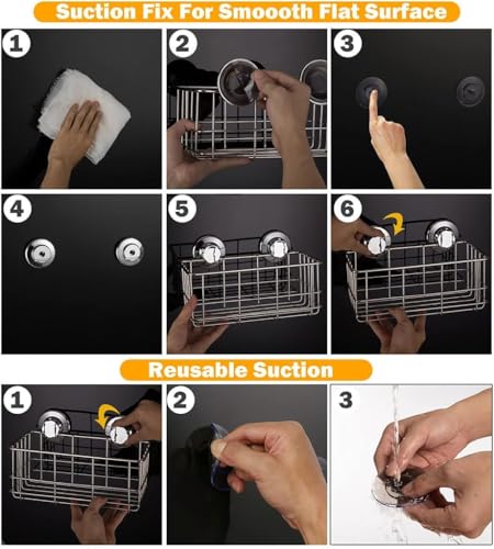 Strong Suction Cups Deep Shower Caddy Bath Shelf Rust-Free Stainless Steel Basket Shampoo Conditioner Holder for Bathroom Kitchen Tidy Organizer
