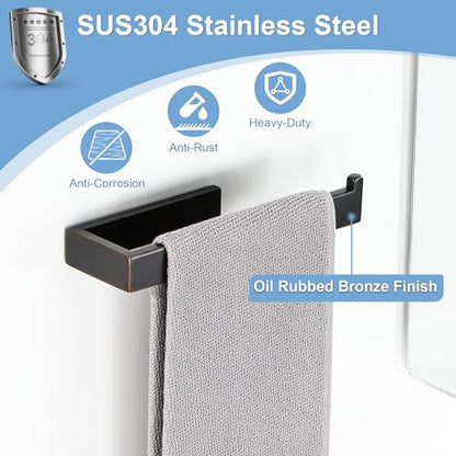 Sayayo Bathroom Hand Towel Holder, Oil Rubbed Bronze Towel Bar Wall Mounted | SUS304 Stainless Steel Towel Ring 10 Inch, Kitchen Towel Rack Modern Square - color: Oil Rubber Bronze