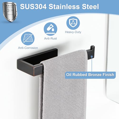 Sayayo Bathroom Hand Towel Holder, Oil Rubbed Bronze Towel Bar Wall Mounted | SUS304 Stainless Steel Towel Ring 10 Inch, Kitchen Towel Rack Modern Square - color: Oil Rubber Bronze