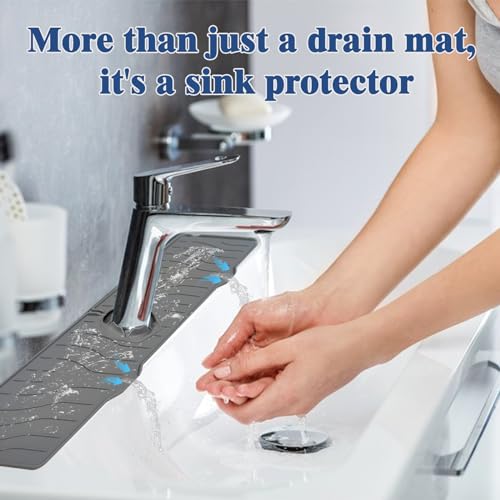 New Kitchen Sink Splash Guard,Silicone Faucet Mat Splash Catcher, Handle Drip Catcher Tray, Multipurpose for Kitchen Dish Drying Mats Sponge Holder and Bathroom Countertop Protect - color: Gray-2