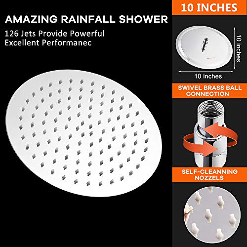 NearMoon Rain Shower Head with 11'' Adjustable Arm, High Pressure Stainless Steel Rainfall Shower, Ultra-Thin Design - Pressure Boosting (10 Inch, Chrome) - color: Chrome, size: 10 Inch