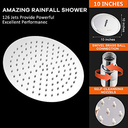 NearMoon Rain Shower Head with 11'' Adjustable Arm, High Pressure Stainless Steel Rainfall Shower, Ultra-Thin Design - Pressure Boosting (10 Inch, Chrome) - color: Chrome, size: 10 Inch