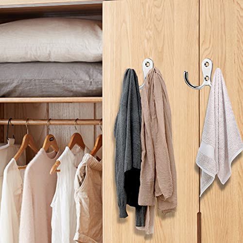 2 Pcs Double Prong Robe Hooks, Dual Coat Hooks Wall Mounted Hanging Clothes for Bathroom Bedroom Door Wall Retro Metal Cloth Hanger Double Coat Hooks with 4 Screws (Pink) - color: Pink