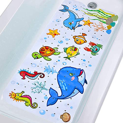Baby Bath Mat for Tub Kids Non Slip Bathtub Mats Baby Extra Long 40X16 Inch Bathroom Toddler Anti Slip Shower Mat with Suction Cups & Drain Holes,Machine Washable,Whale - color: Dolphinmats
