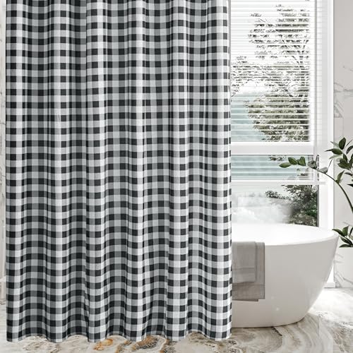 Biscaynebay Extra Long Black and White Shower Curtain for Bathroom 72" W X 84" L, Printed Checkered Linen Farmhouse Boho Hotel Quality Cloth Bathroom Curtains Machine Washable - color: Black White, size: 72"W x 84"L (Pack of 1)