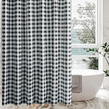 Biscaynebay Extra Long Black and White Shower Curtain for Bathroom 72" W X 84" L, Printed Checkered Linen Farmhouse Boho Hotel Quality Cloth Bathroom Curtains Machine Washable - color: Black White, size: 72"W x 84"L (Pack of 1)