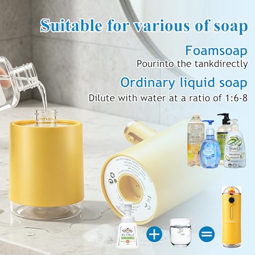 Automatic Liquid Soap Dispenser Touchless, USB Rechargeable Smart Hand Soap Dispenser, 13.5oz/400ml, 3-Level Adjustable, Wall Mounted for Kitchen Bathroom Family (Yellow) - color: Yellow
