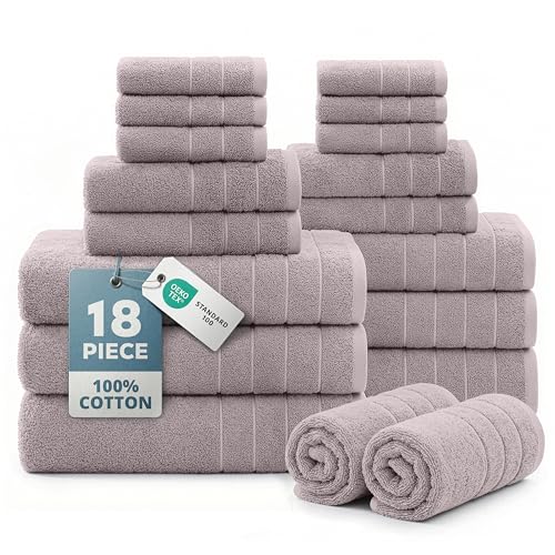 Casa Platino 100% Ringspun Cotton Bath Towel Set - 18 Pcs - Very Soft, Quick Drying & Highly Absorbent - 6 Bath, 6 Wash Cloth, 6 Hand Towels - Ideal for Guests & Perfect for Your Bathroom - Platinum - color: 06: Platinum, size: 18 Piece Towel Set