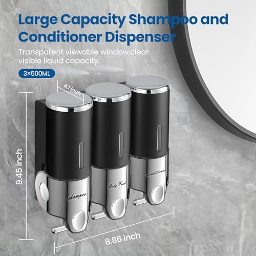EXIN DECHEN Shampoo and Conditioner Dispenser(Triple x 16.9 oz,Black) | Easy Installation,Wall-Mounted,Bottle Separable,Large Capacity,Shower Shampoo Conditioner Body Wash Dispenser for Bathroom - color: Black