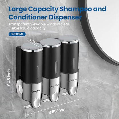 EXIN DECHEN Shampoo and Conditioner Dispenser(Triple x 16.9 oz,Black) | Easy Installation,Wall-Mounted,Bottle Separable,Large Capacity,Shower Shampoo Conditioner Body Wash Dispenser for Bathroom - color: Black