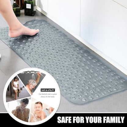 Bathtub and Shower Mats, Extra Long Non-Slip Bath Mat 39 x 16 Inch, Machine Washable Bath Tub Mat with Suction Cups & Drain Holes for Bathroom, Clear Grey - color: Clear Grey, size: 40" x 16" (Rectangular)