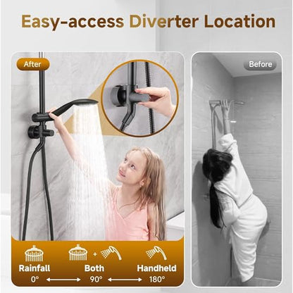 BRIGHT SHOWERS Shower System, 9 Inch Rain Shower Head with 5-Function Hand Shower, Dual Shower Combo with Height Adjustable Holder, Solid Brass Rail, 60 Inch Stainless Steel Hose, Oil-Rubbed Bronze - color: Oil Rubbed Bronze, size: 1.8 Gallon Per Minute