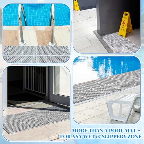 Tinideya 1 Roll Drainage Pool Floor Mat, Non Slip PVC Swimming Pool Mat, Slim Width Waterproof Flooring Accessories Easy to Cut for Outdoor Indoor Deck Shower Balcony Garage Home Use(Grey,1 x 20 ft)