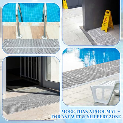 Tinideya 1 Roll Drainage Pool Floor Mat, Non Slip PVC Swimming Pool Mat, Slim Width Waterproof Flooring Accessories Easy to Cut for Outdoor Indoor Deck Shower Balcony Garage Home Use(Grey,1 x 20 ft)