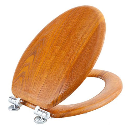 Angel Shield Elongated Toilet Seat Wood Veneer Natural Soft Close | Quick Release Metal Hinges, Adjustable Fit for Standard Elongated Toilets, Easy to Install&Clean - color: Wood, size: Elongated